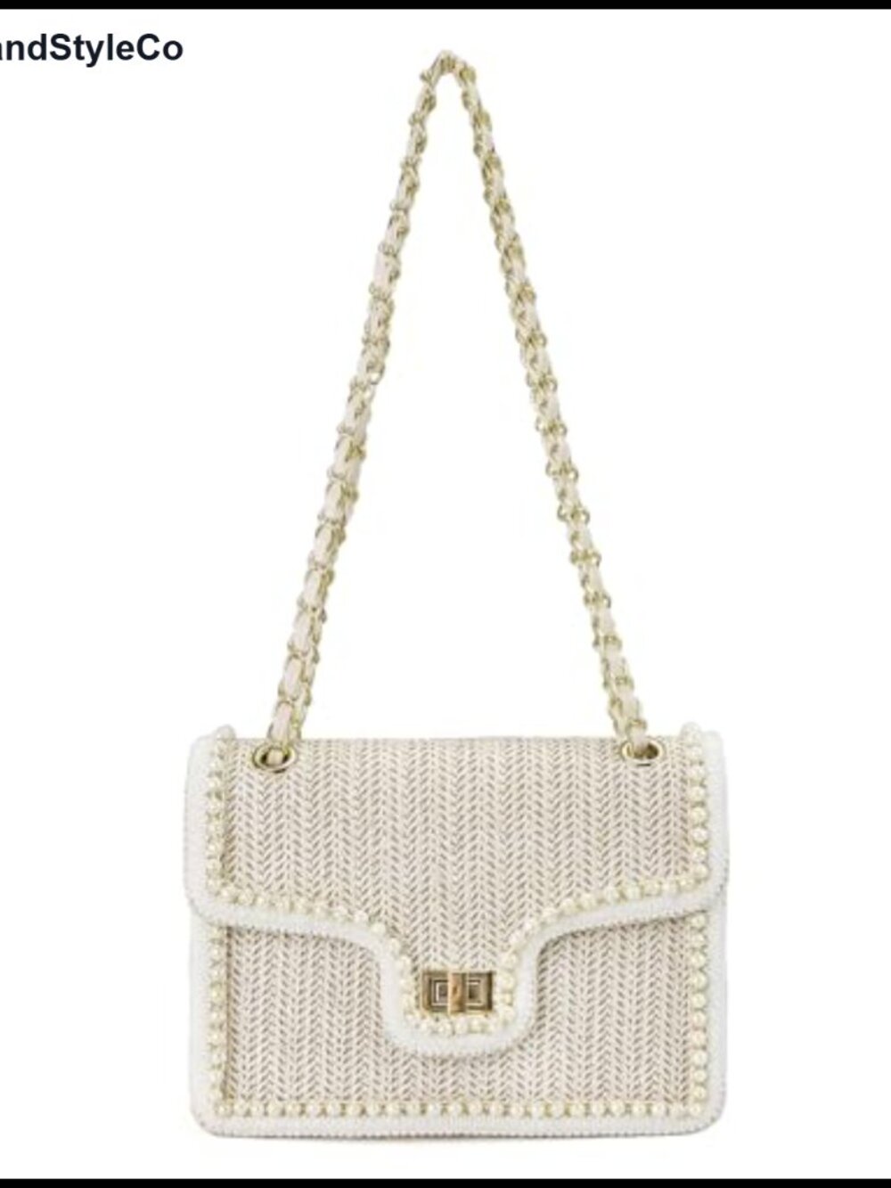 Straw Crossbody Bag Women Beach Summer Shoulder Satchel Pearl Chain Woven